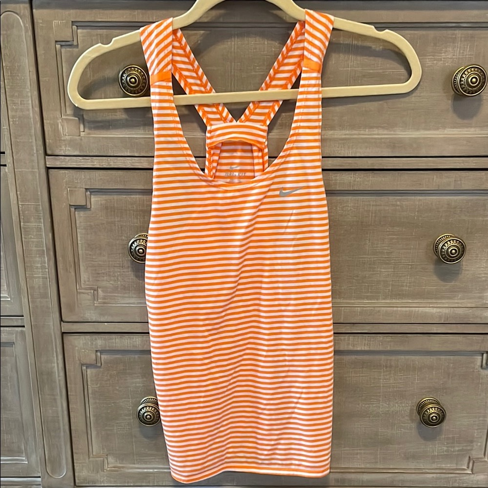 Nike Orange and White Striped Racerback Tank Top